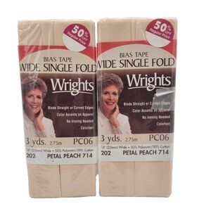 Lot of 2 Wrights Wide Single Fold Bias Tape PC06-714 Petal Peach 7/8" Wide 3 Yds